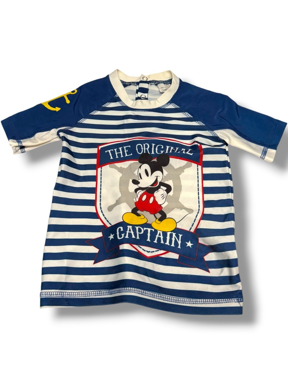 Disney Mickey Mouse Rash Guard Captain Nautical Striped Swim Shirt 12-18 Months